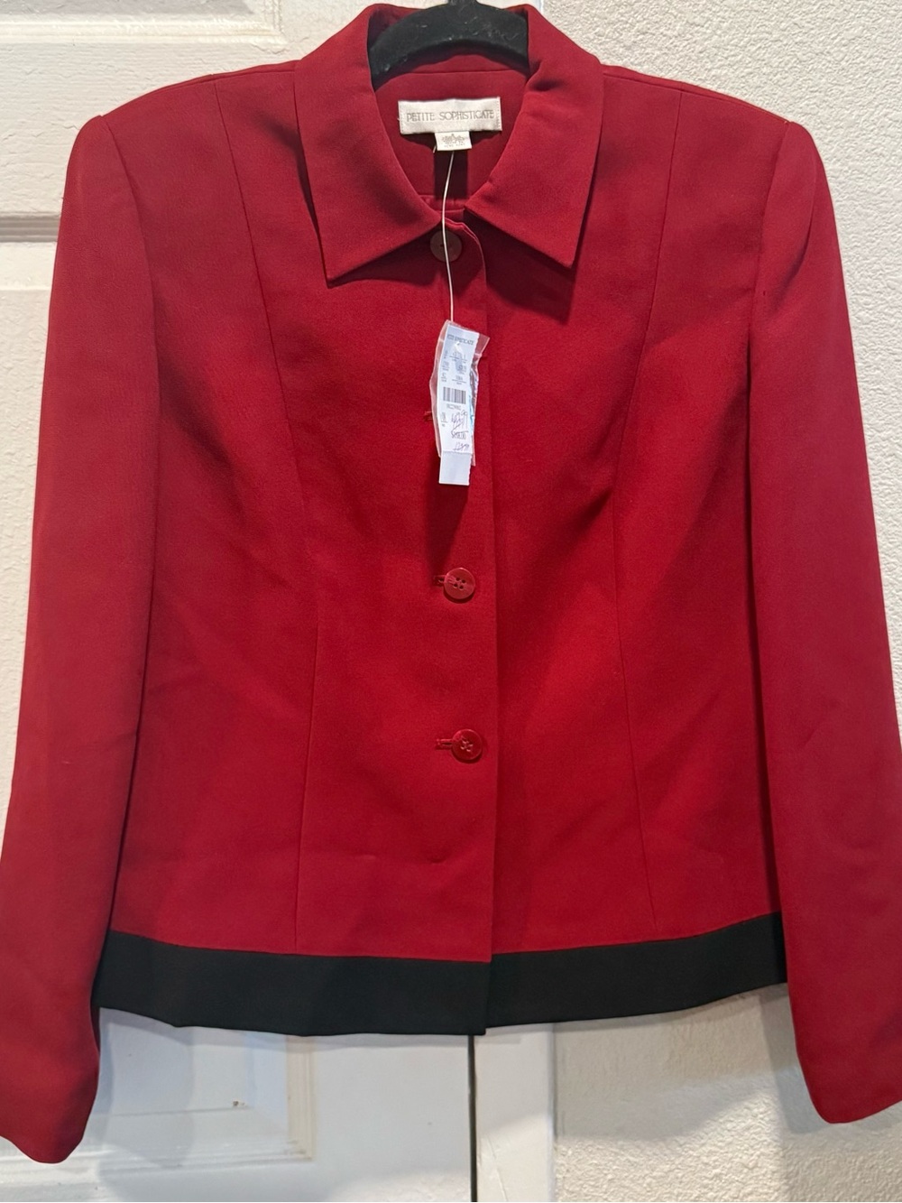 Petite Sophisticate Red Jacket with Black Hem